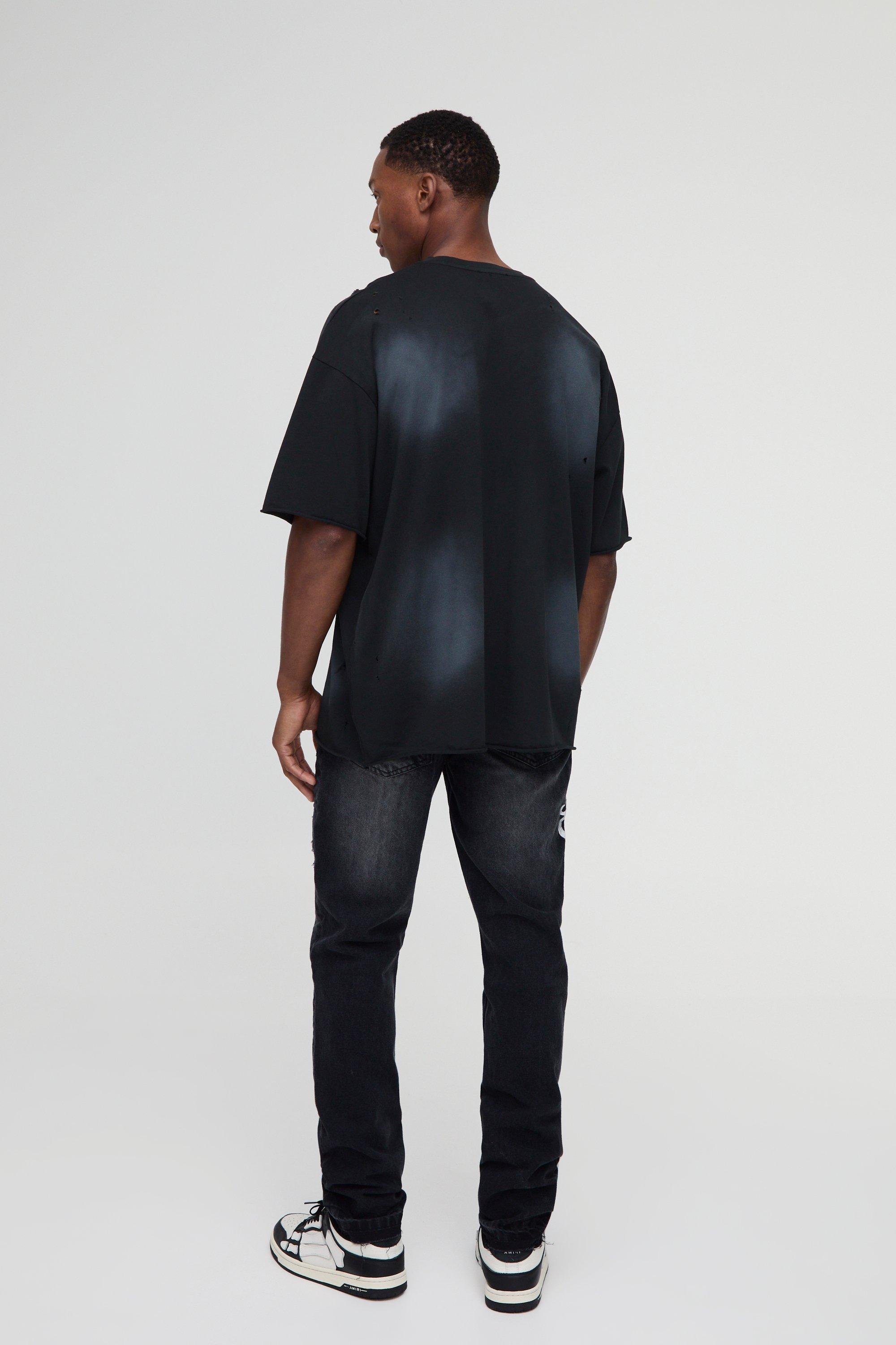 Jean slim dechire a taches de peinture boohoo FR